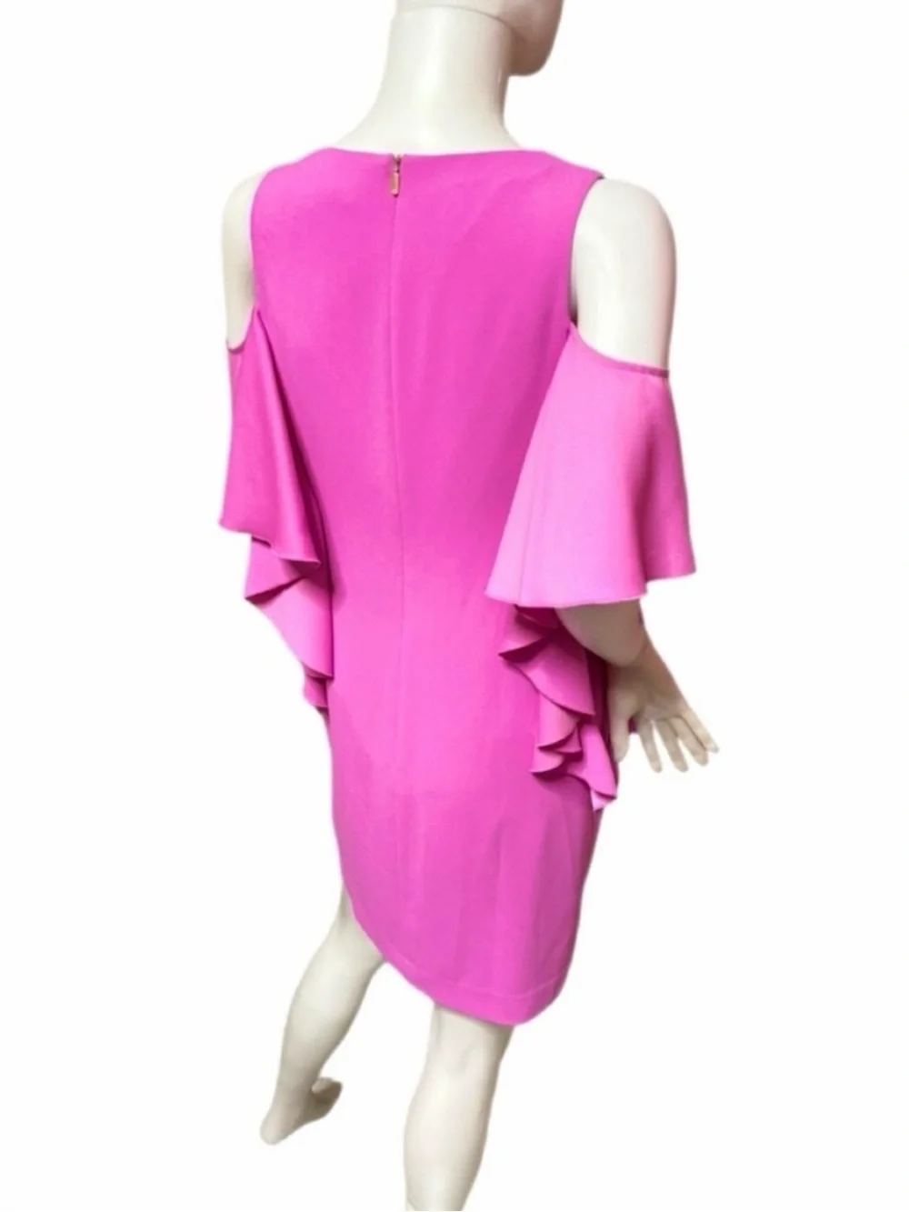 Trina Turk Hot Pink Cold-Shoulder Ruffle Shift Dress